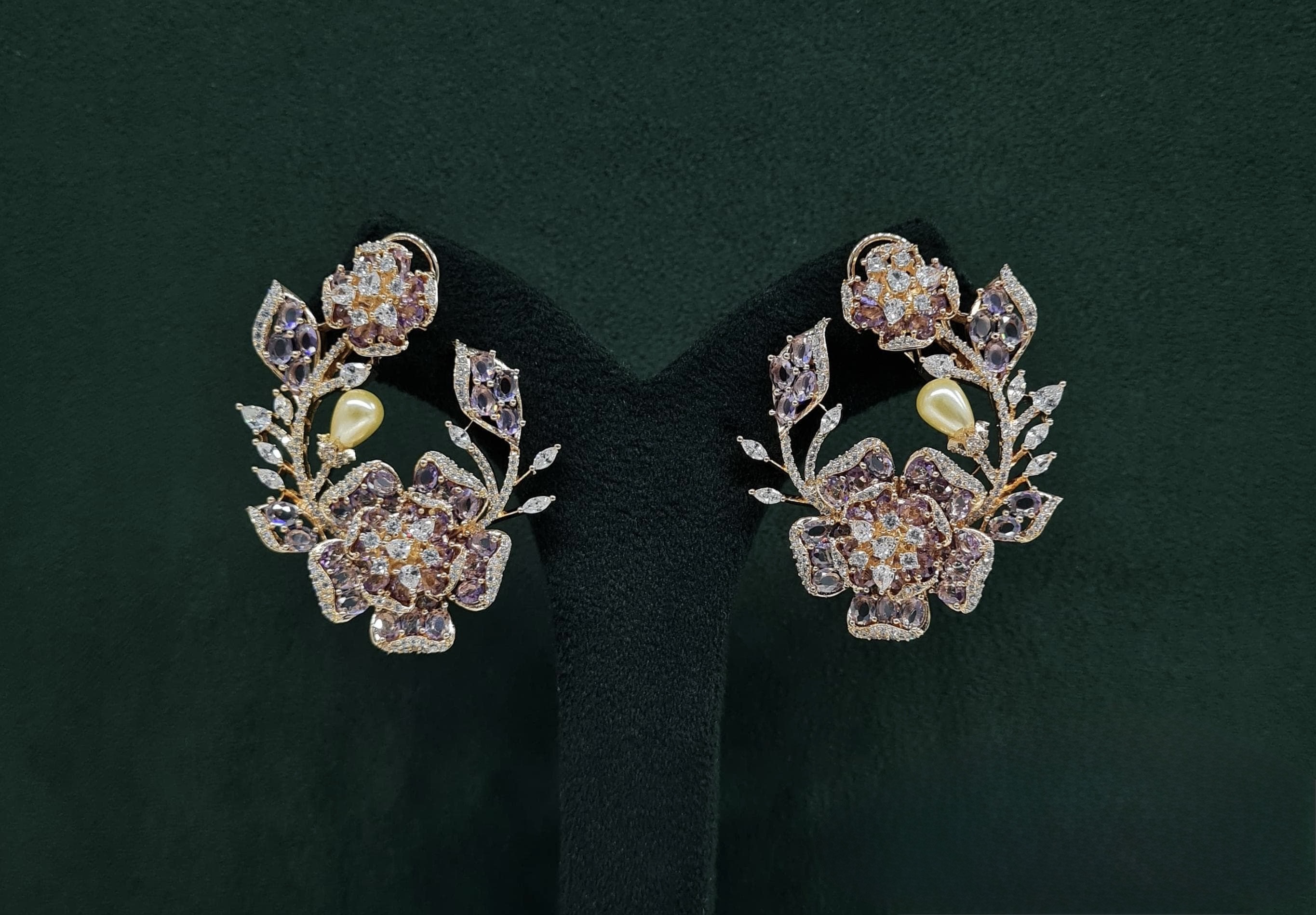 Petal & Pearl Cz Earrings 09078 - 9