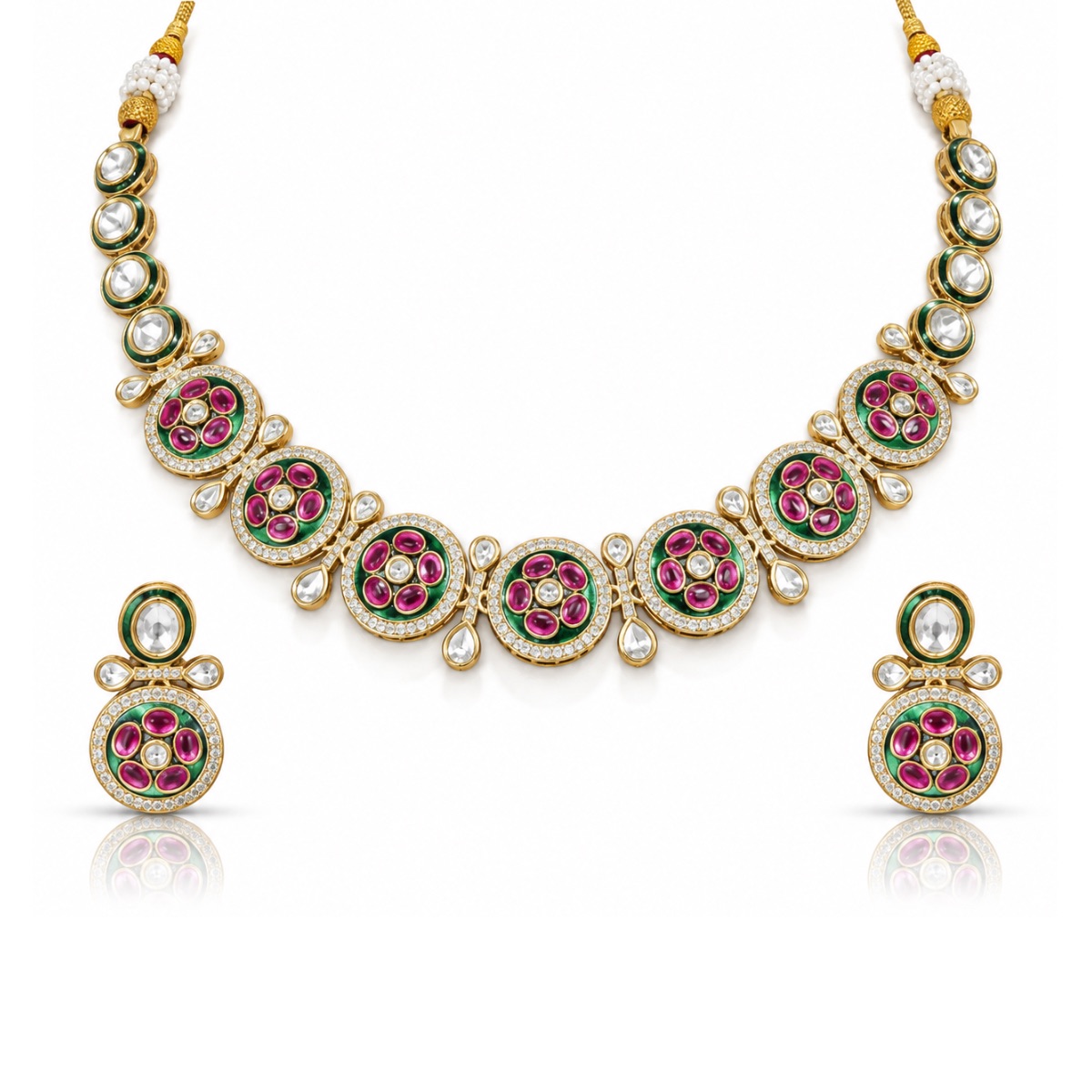 Ruby Green Kundan Necklace Set (11185)