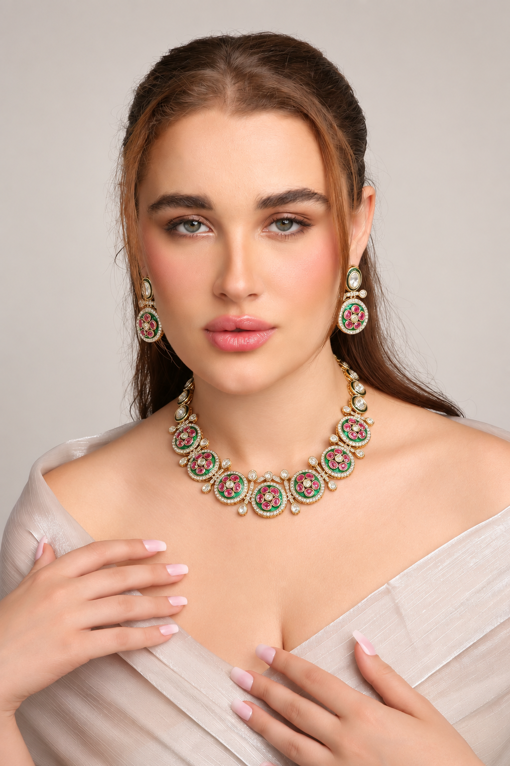 Ruby Green Kundan Necklace Set (11185) - 3