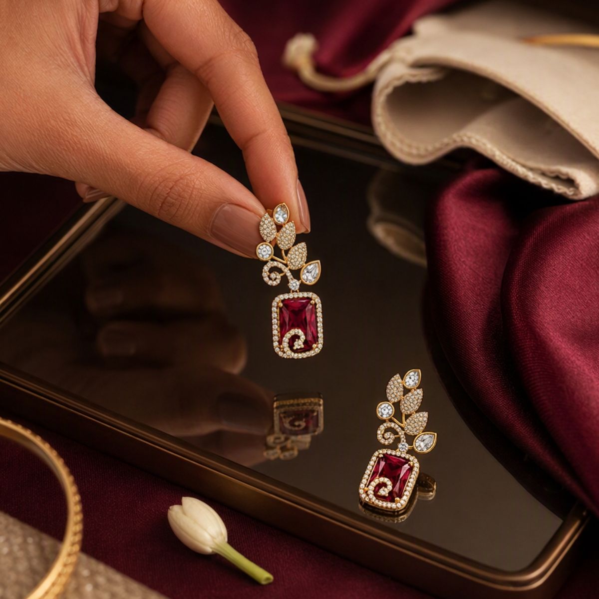 Kundan Earring with CZ Minimal Design - 5