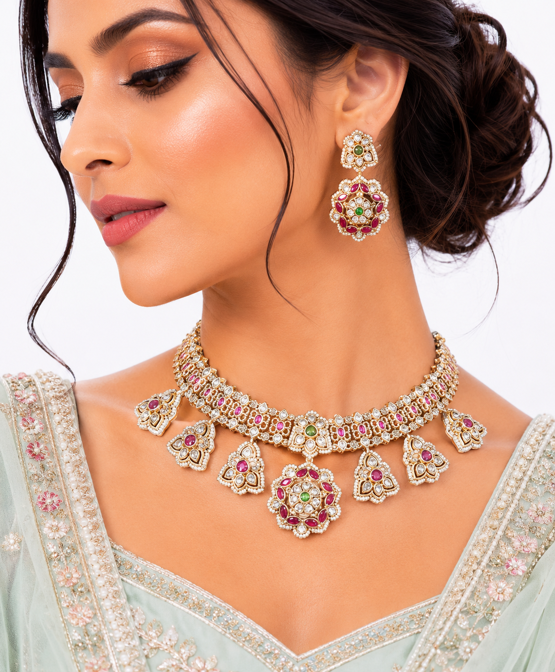 Kundan necklace set 00753 - 6