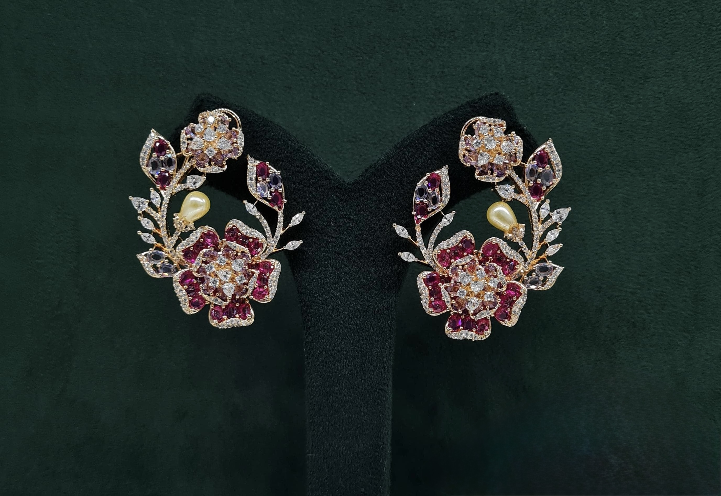 Petal & Pearl Cz Earrings 09078 - 5