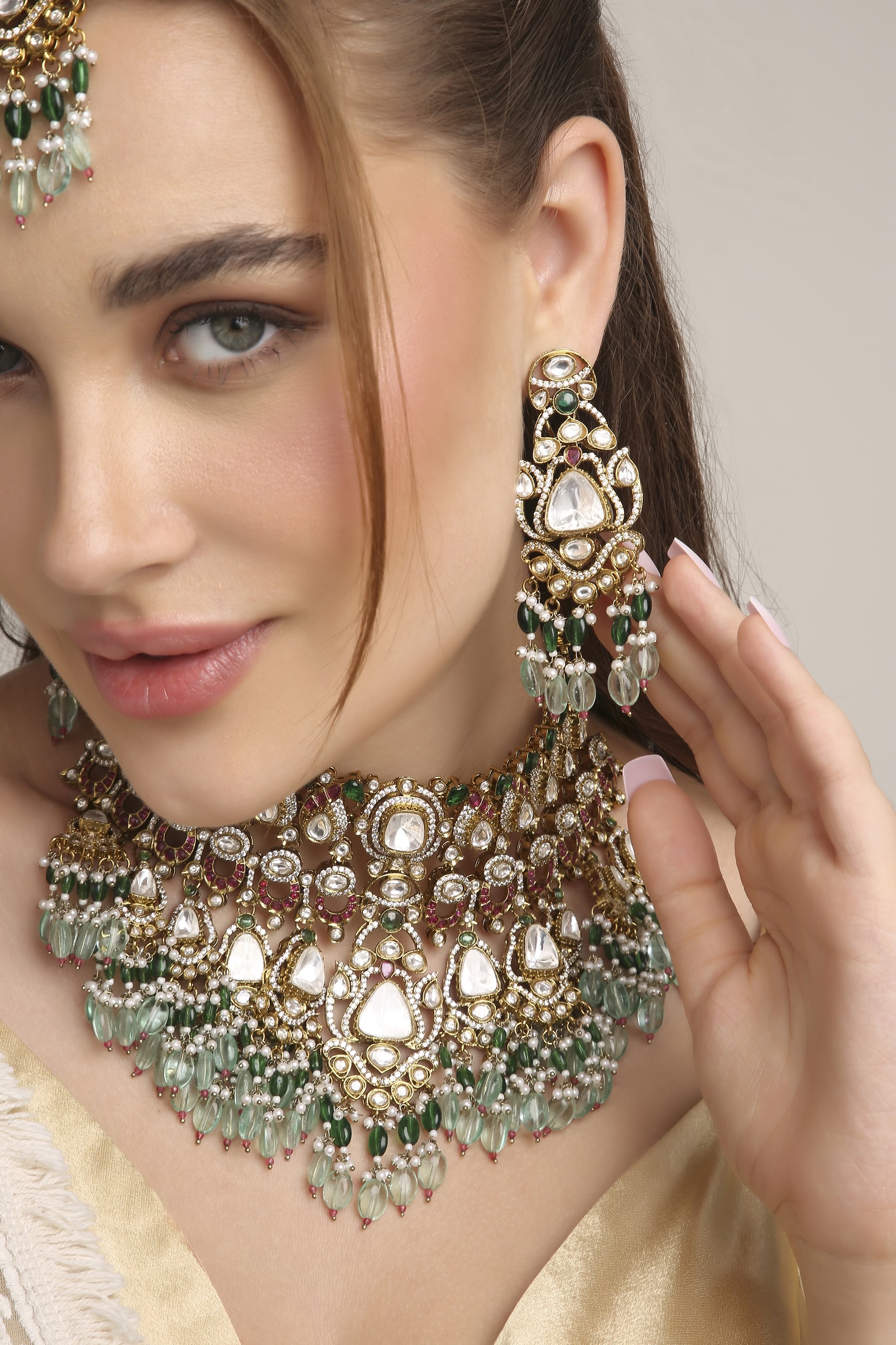 Polki Kundan Bride Set 09600 - 3