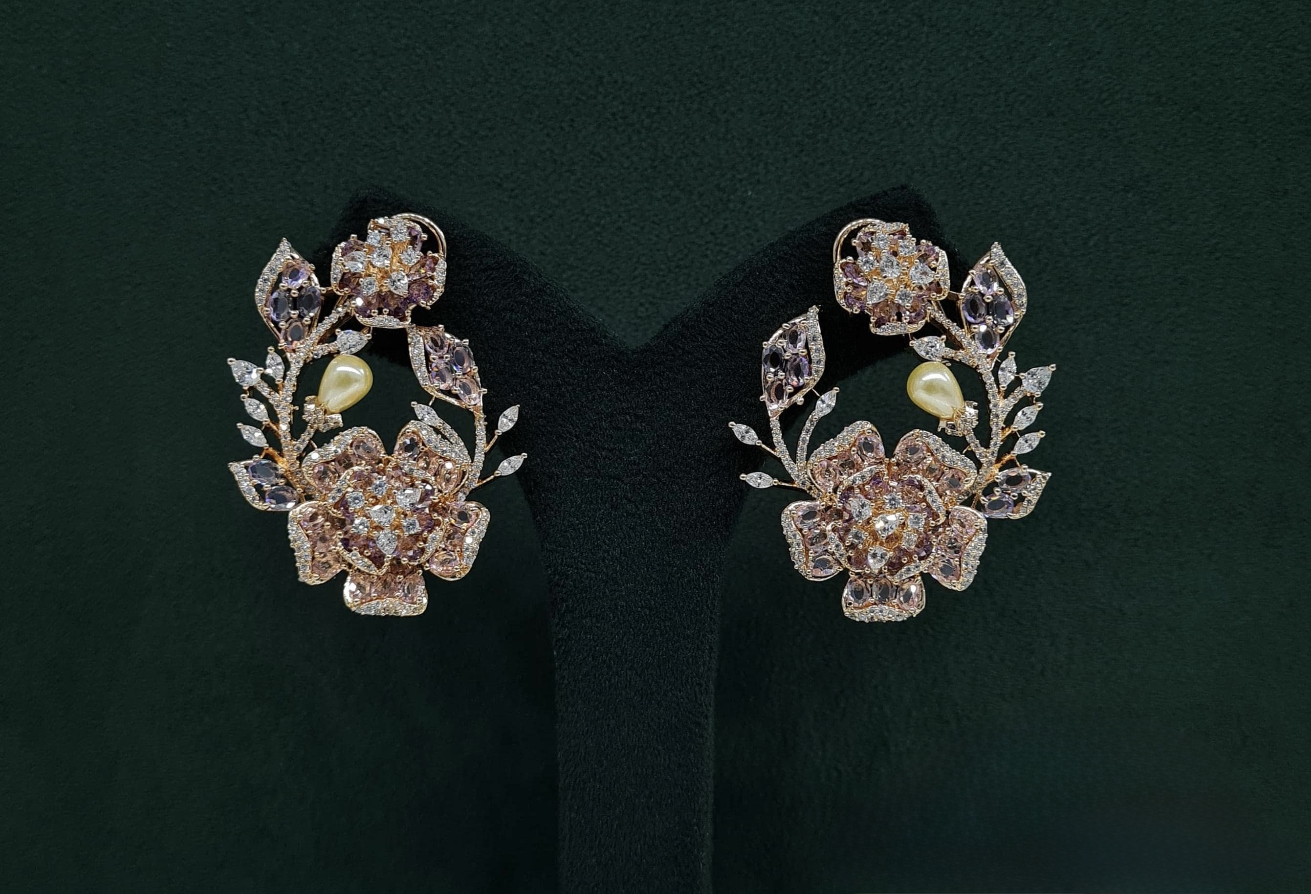 Petal & Pearl Cz Earrings 09078 - 7
