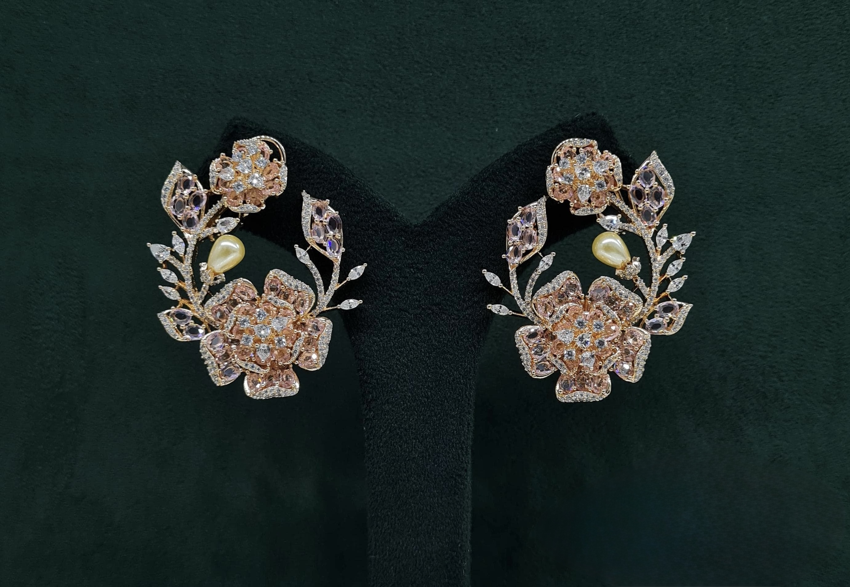 Petal & Pearl Cz Earrings 09078 - 4