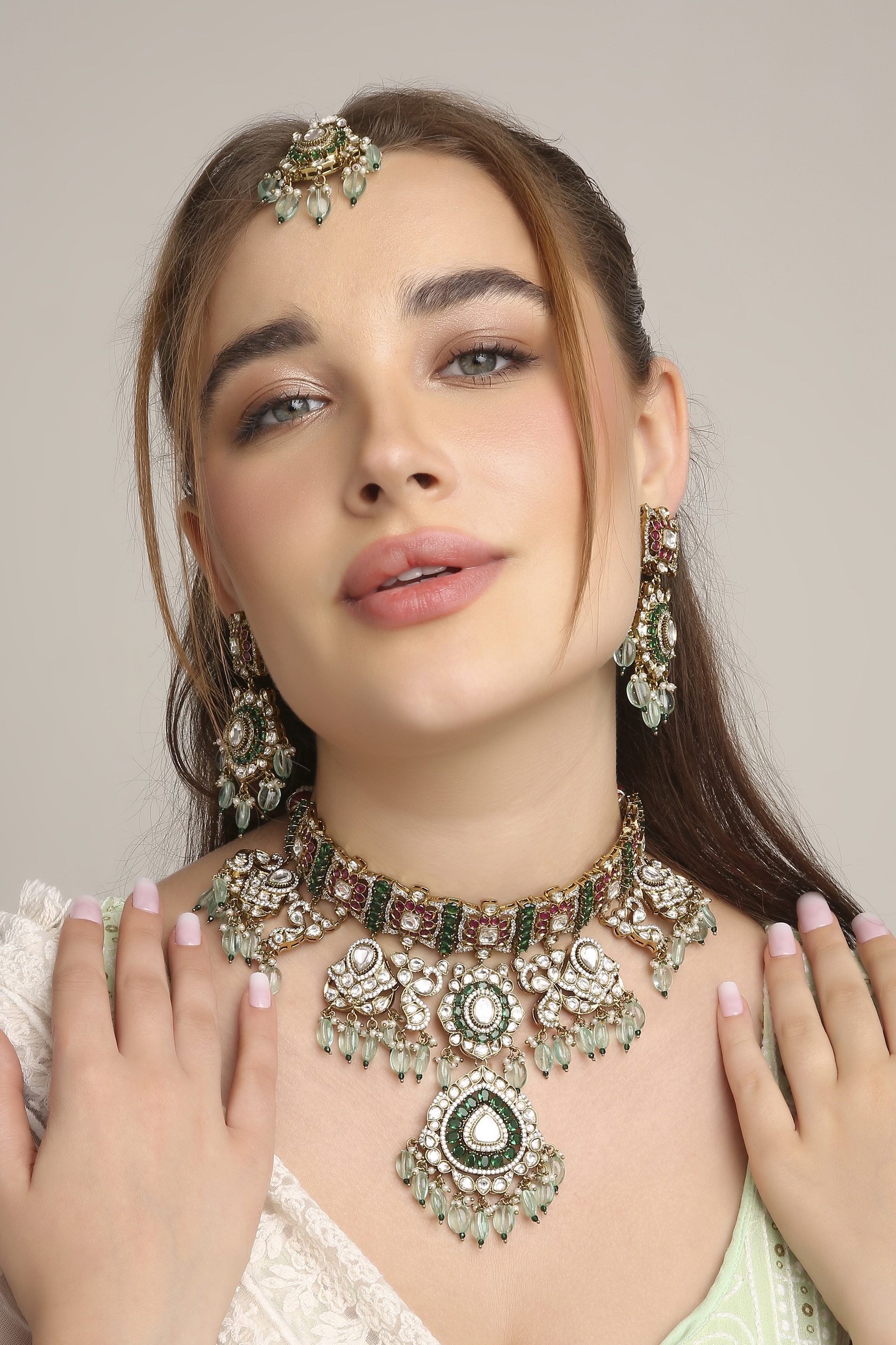 Polki Kundan Necklace 09601 - 3