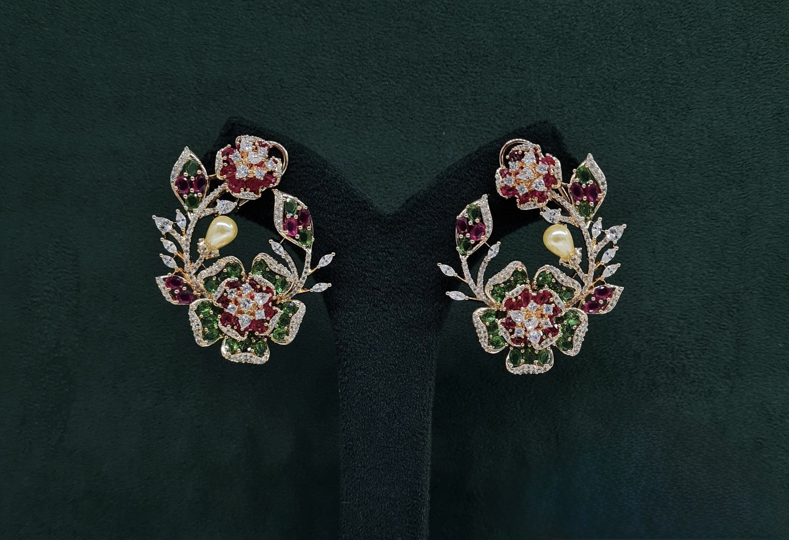 Petal & Pearl Cz Earrings 09078 - 3