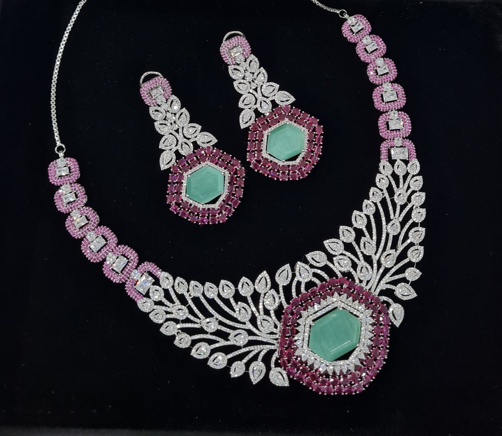 Cz Statement Necklace 06017 - 4