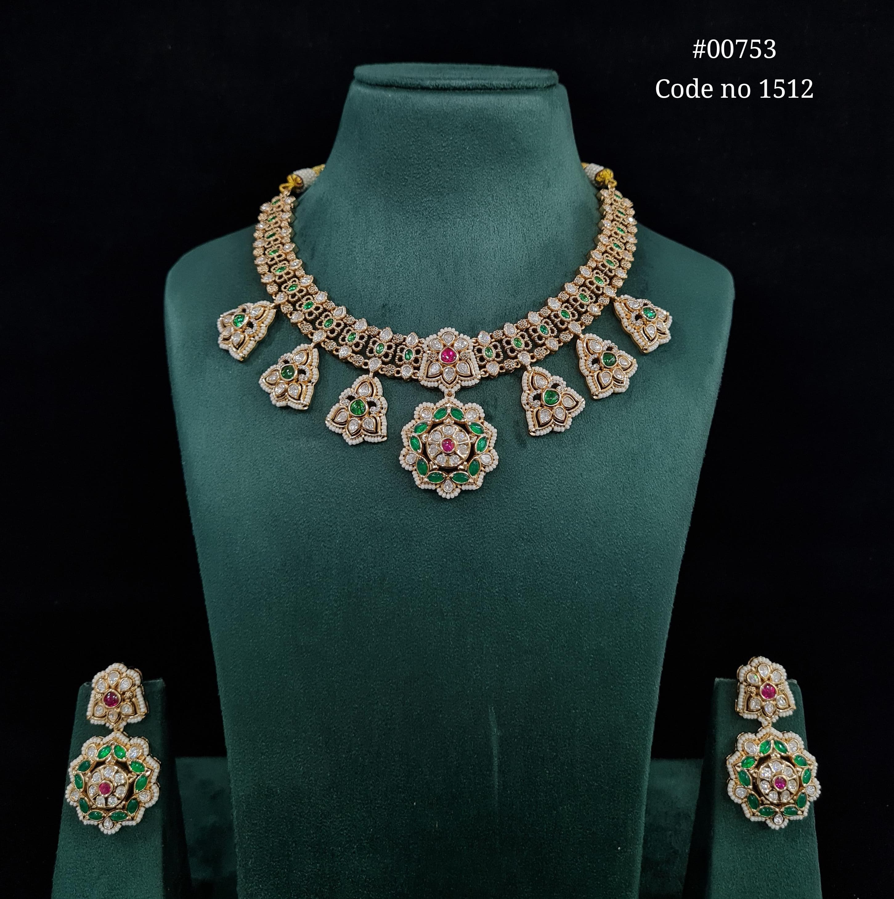 Kundan necklace set 00753 - 4