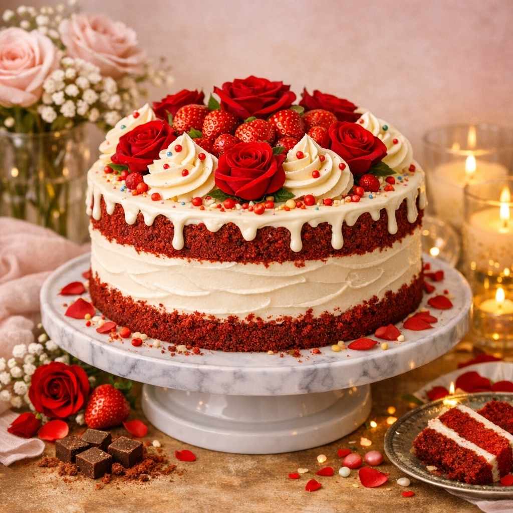 Romantic Red Velvet Anniversary Cake