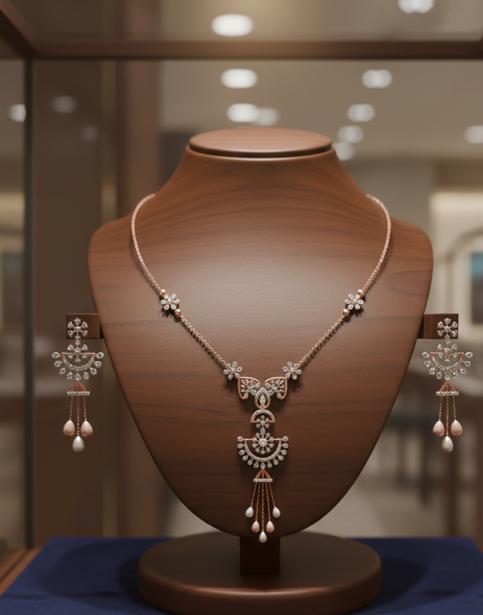 Crystal Bloom Diamond Necklace Set