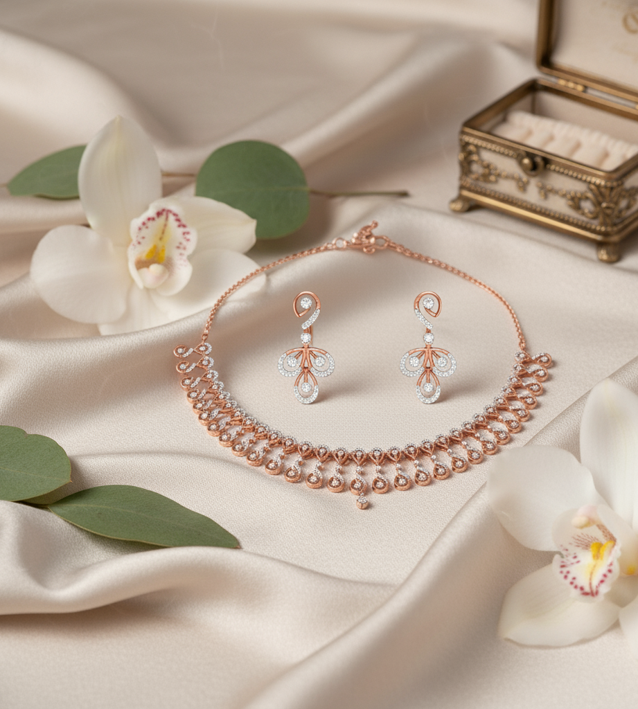 Premium Aura Diamond Necklace with Matching Earrings - 3