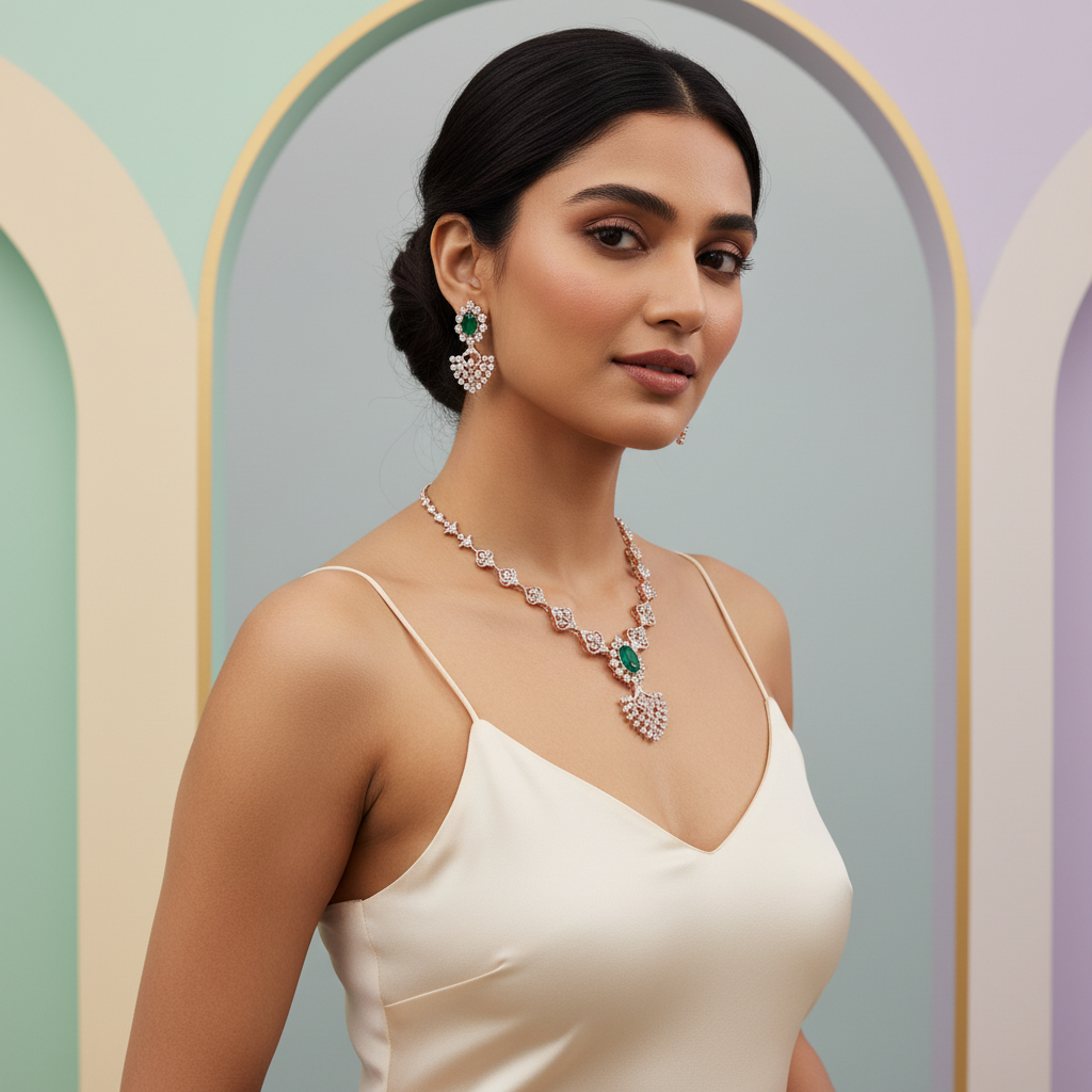 Shimmering Diamond Shine Necklace Set - 3
