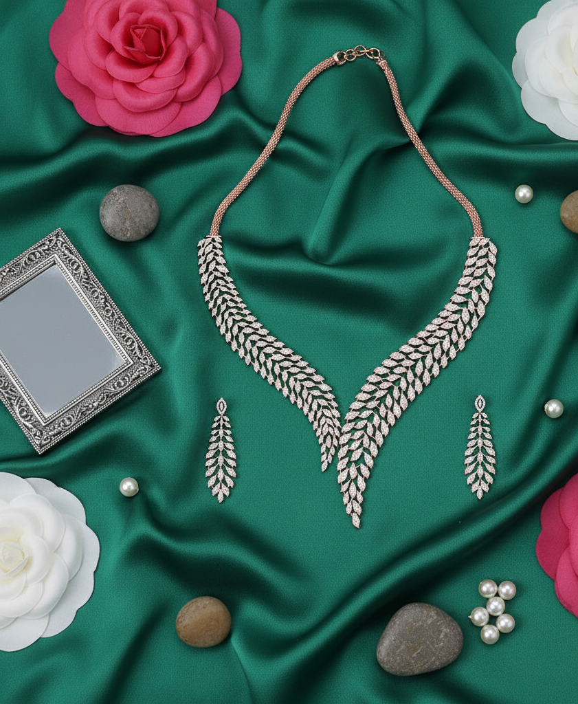 Glamour Aura Diamond Necklace with Shining Earrings