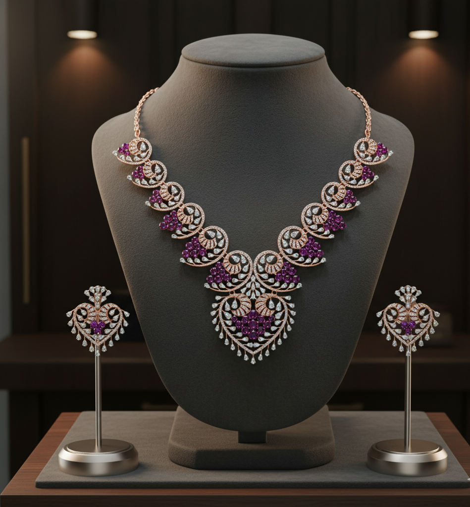 Gorgeous Crystal Diamond Necklace with Earrings