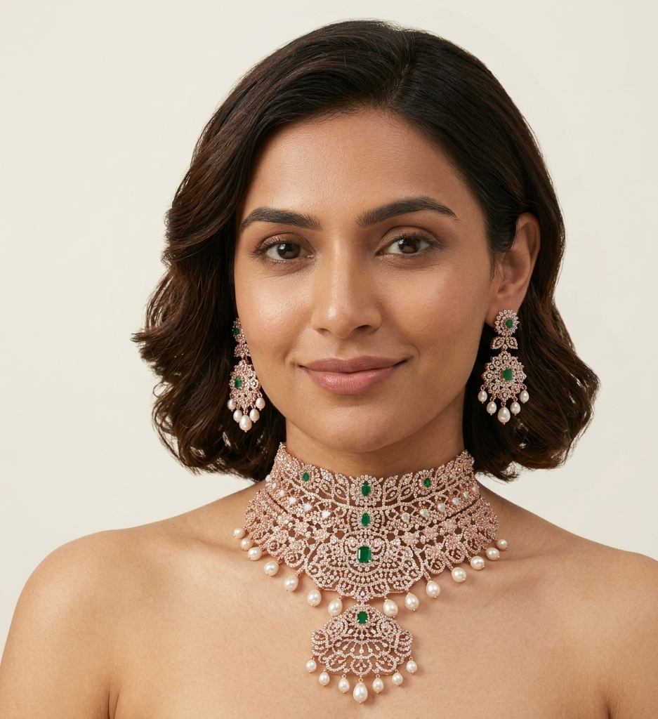 Bridal Beauty Diamond Necklace Set - 3