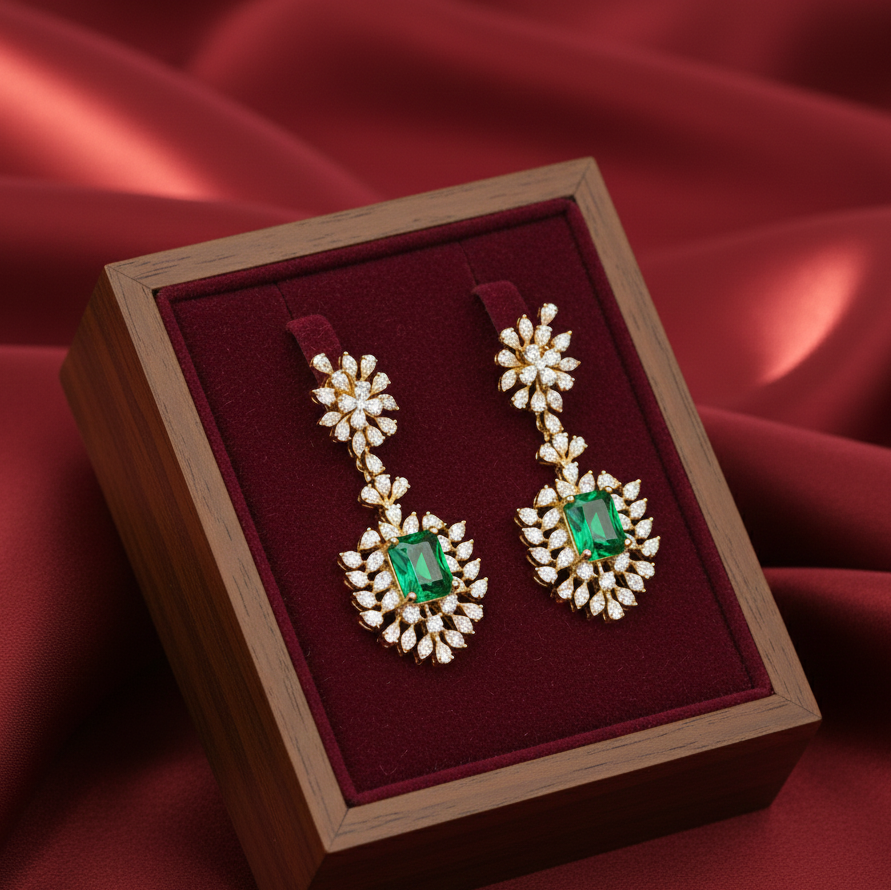 Evening Wear Diamond Drop Earrings - 3