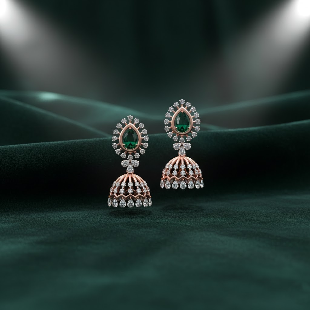 Wedding Wear Elegant Diamond Jhumkis