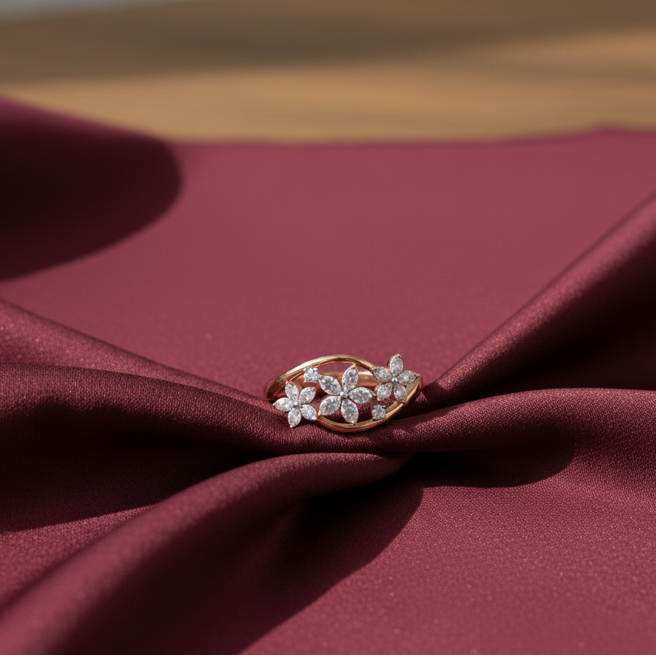Diamond Halo Petal Ring - 3