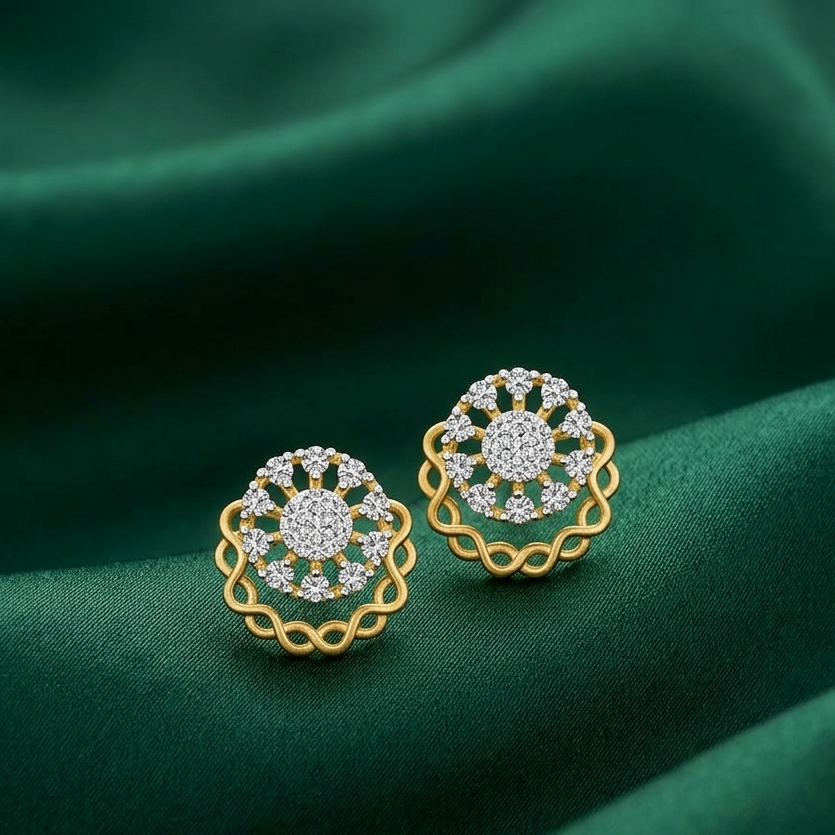 Modern Angular Diamond Drop Earrings - 3