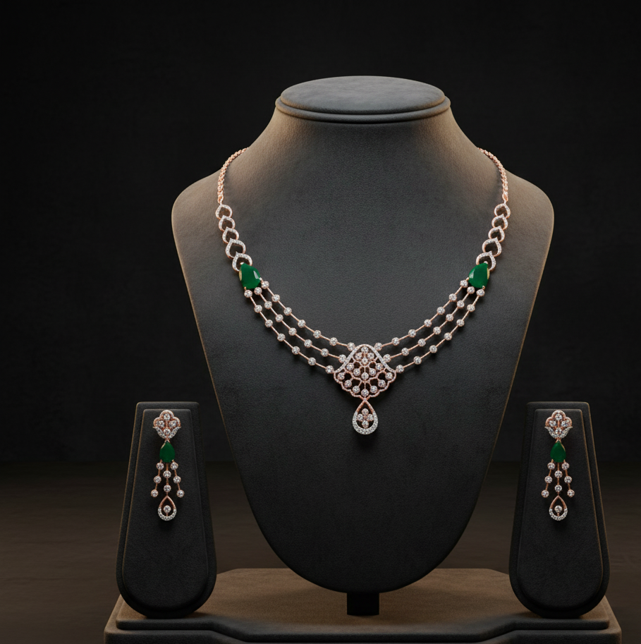 Grand Crystal Diamond Necklace with Elegant Earrings
