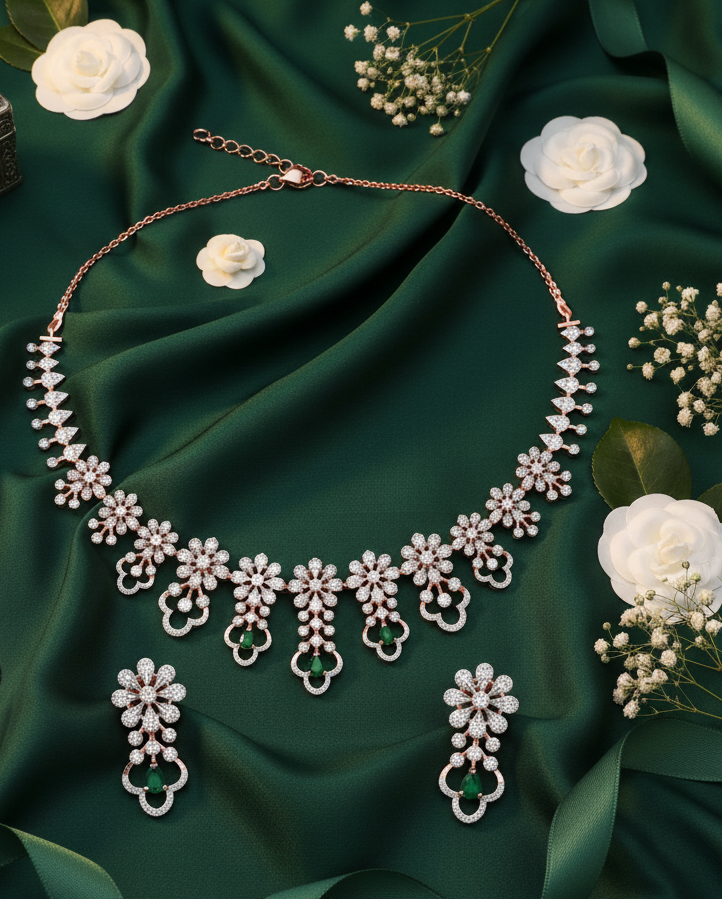 Lavish Diamond Necklace with Polished Earrings