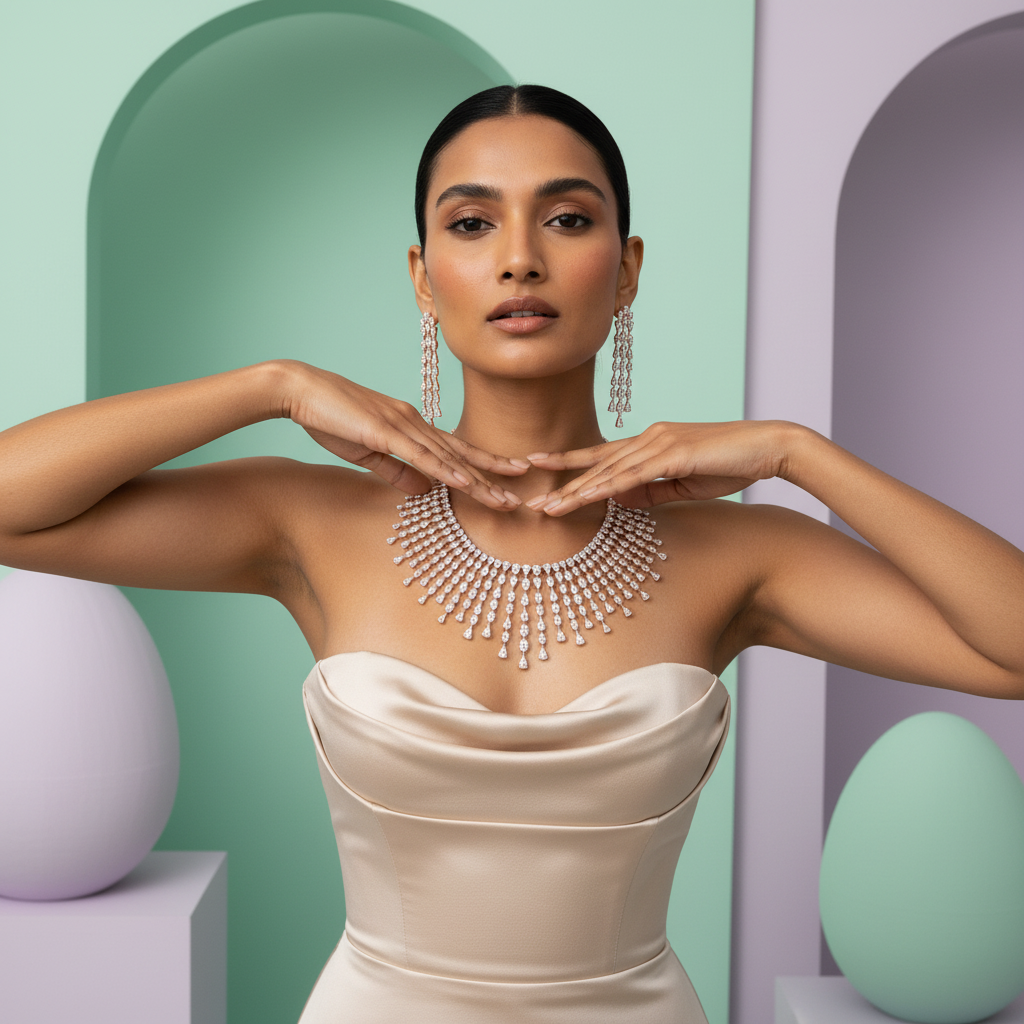 Modern Diamond Bridal Necklace Set - 3