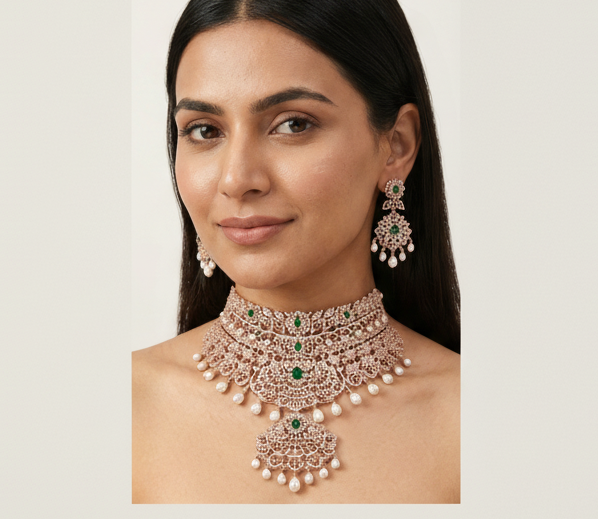 Bridal Beauty Diamond Necklace Set - 4