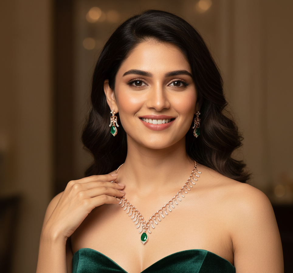 Shining Bride Diamond Necklace with Earrings - 3
