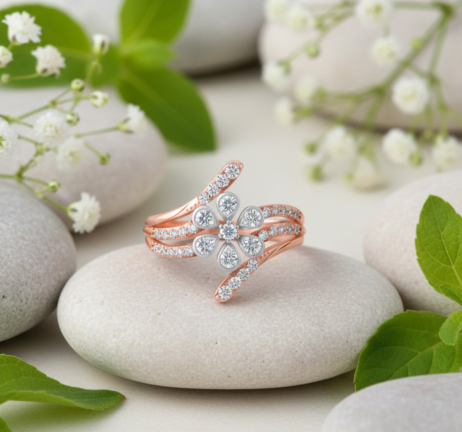 Elora Floral Bypass Diamond Ring
