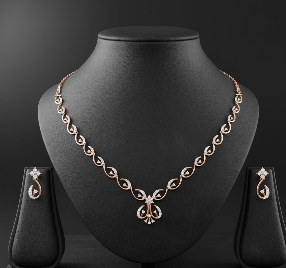 Diamond Beam Necklace with Sleek Earrings