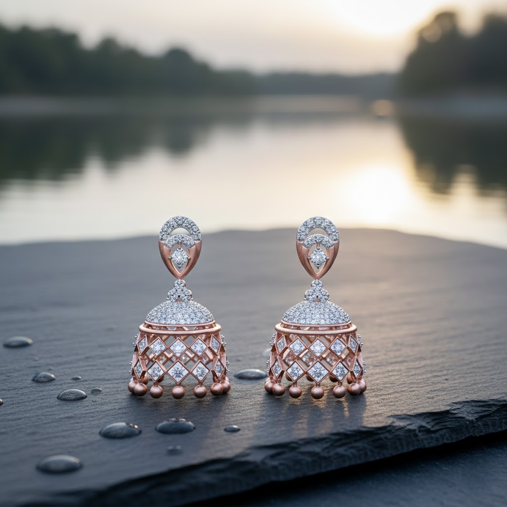 Fine Line Diamond Jhumki Earrings