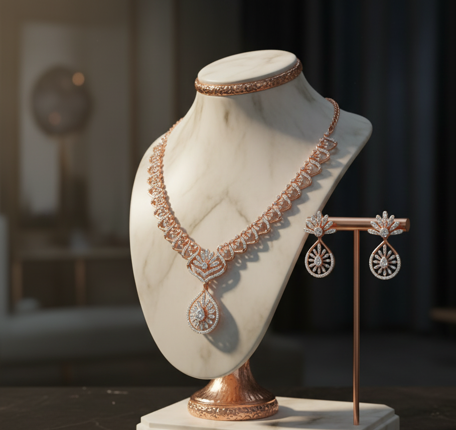Mystic Diamond Necklace with Sleek Earrings