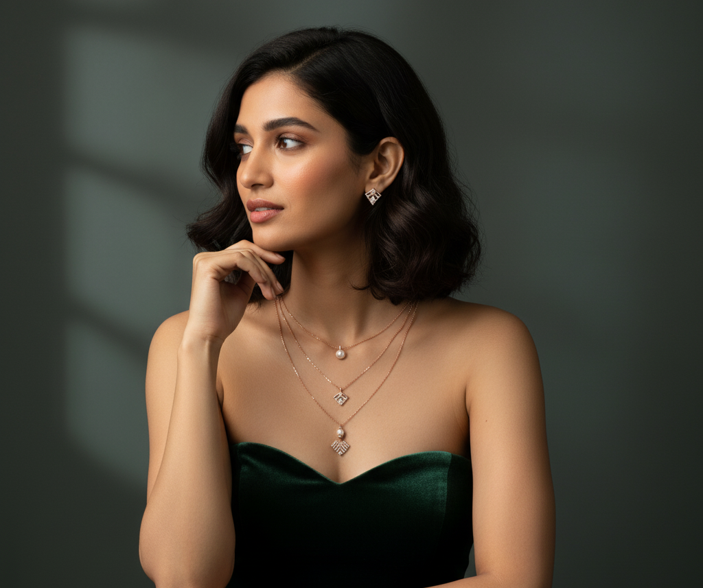 Chic Layered Pearl & Rhombus Set - 3
