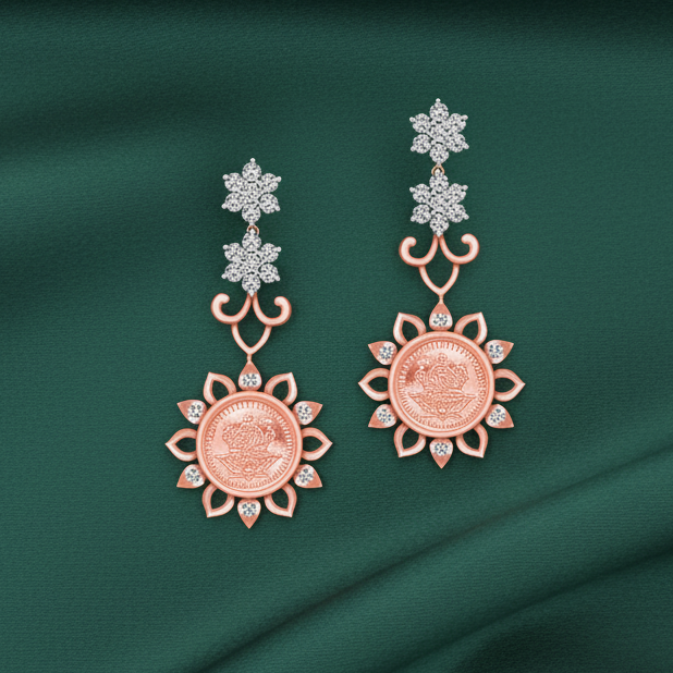 Golden Finish Diamond Dangler Earrings