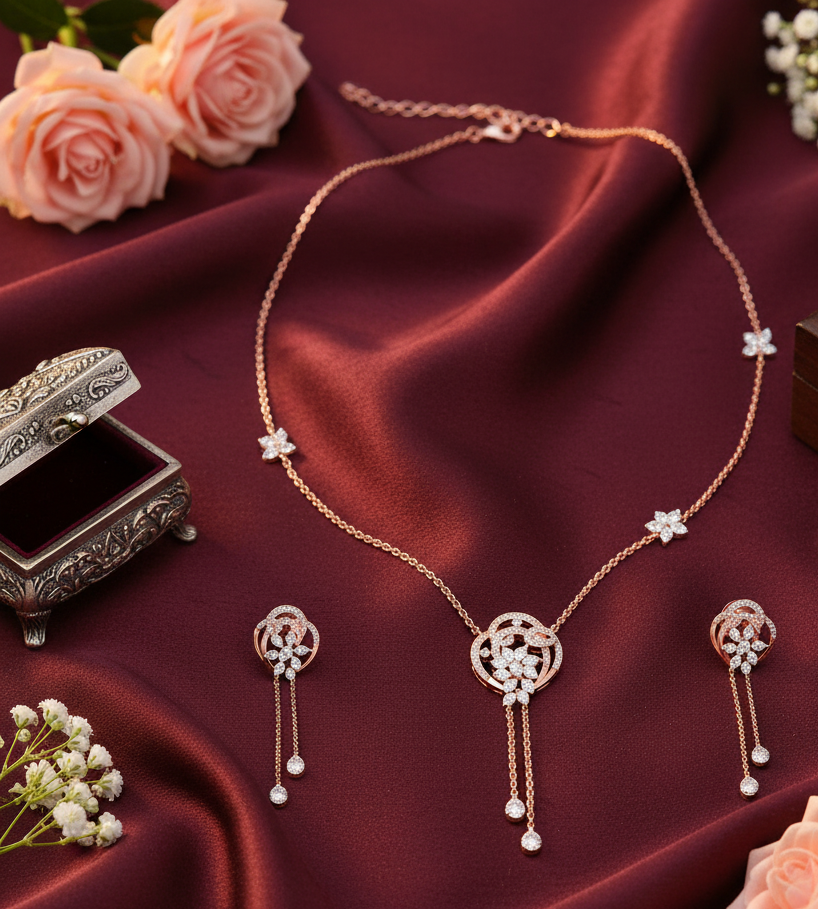 Eternal Glow Diamond Necklace with Crafted Earrings - 3