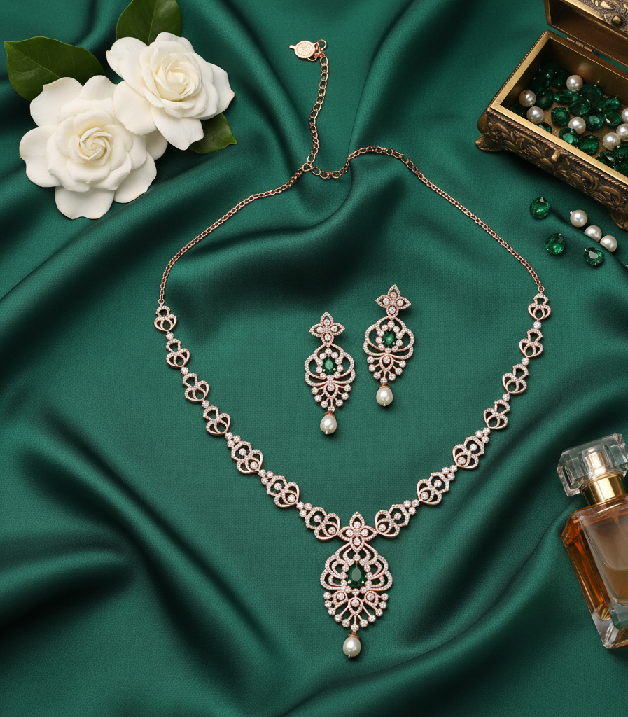 Diamond Grace Necklace with Designer Earrings