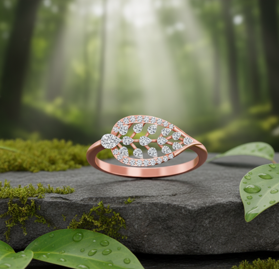Elara Pavé Leaf Diamond Ring
