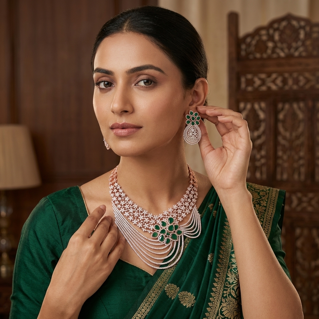 Handcrafted Diamond Bridal Necklace Set