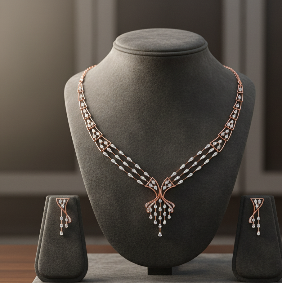 Crafted Radiance Diamond Necklace with Earrings