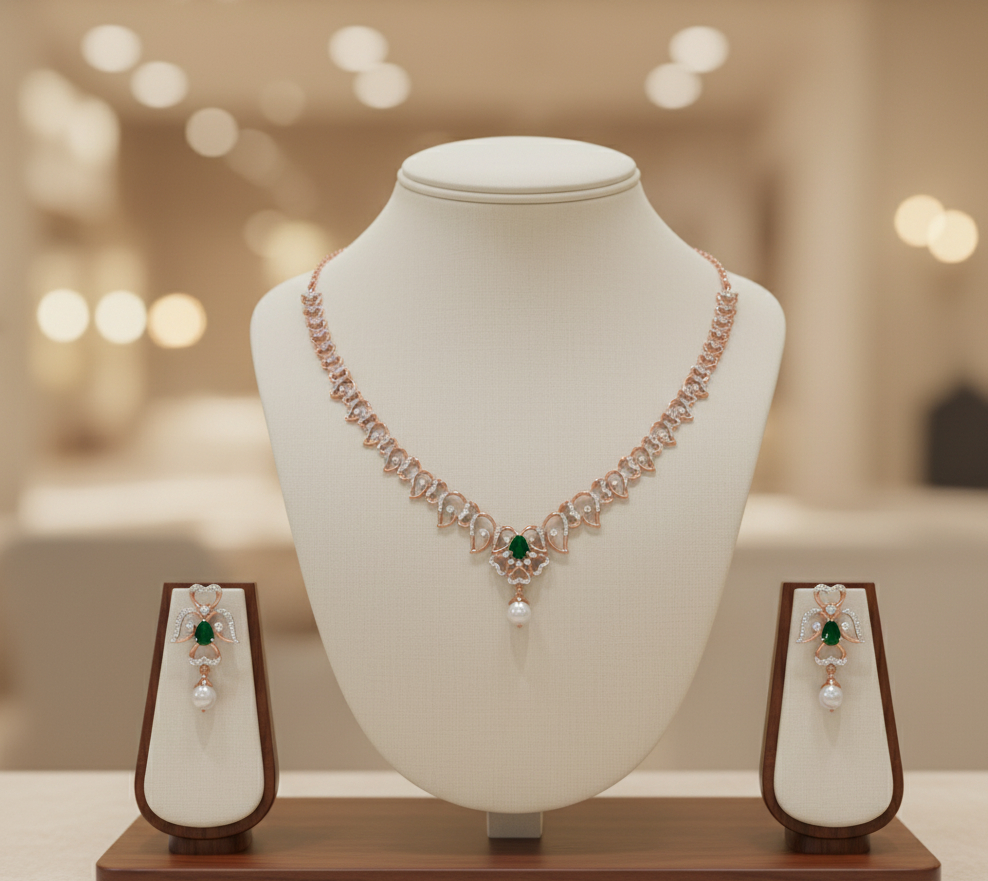 Fashion Beam Diamond Necklace with Elegant Earrings