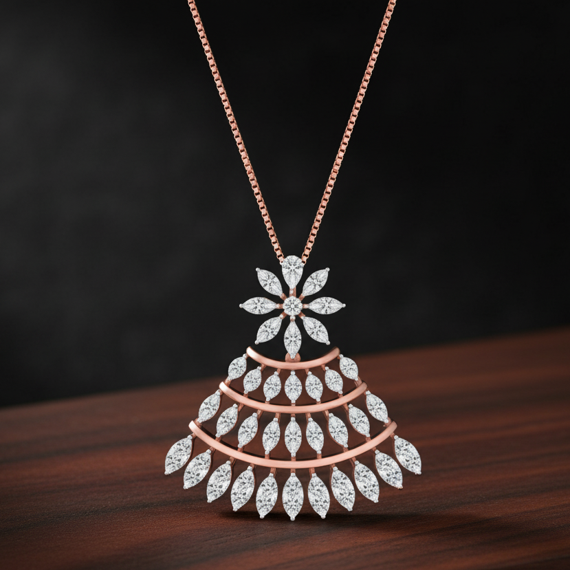 Luxury Floral Fan Statement Pendent - 3