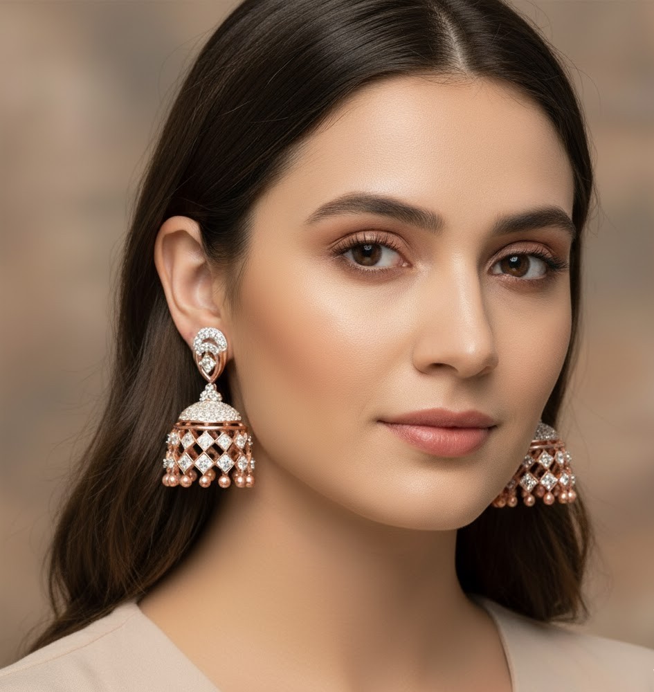 Fine Line Diamond Jhumki Earrings - 3