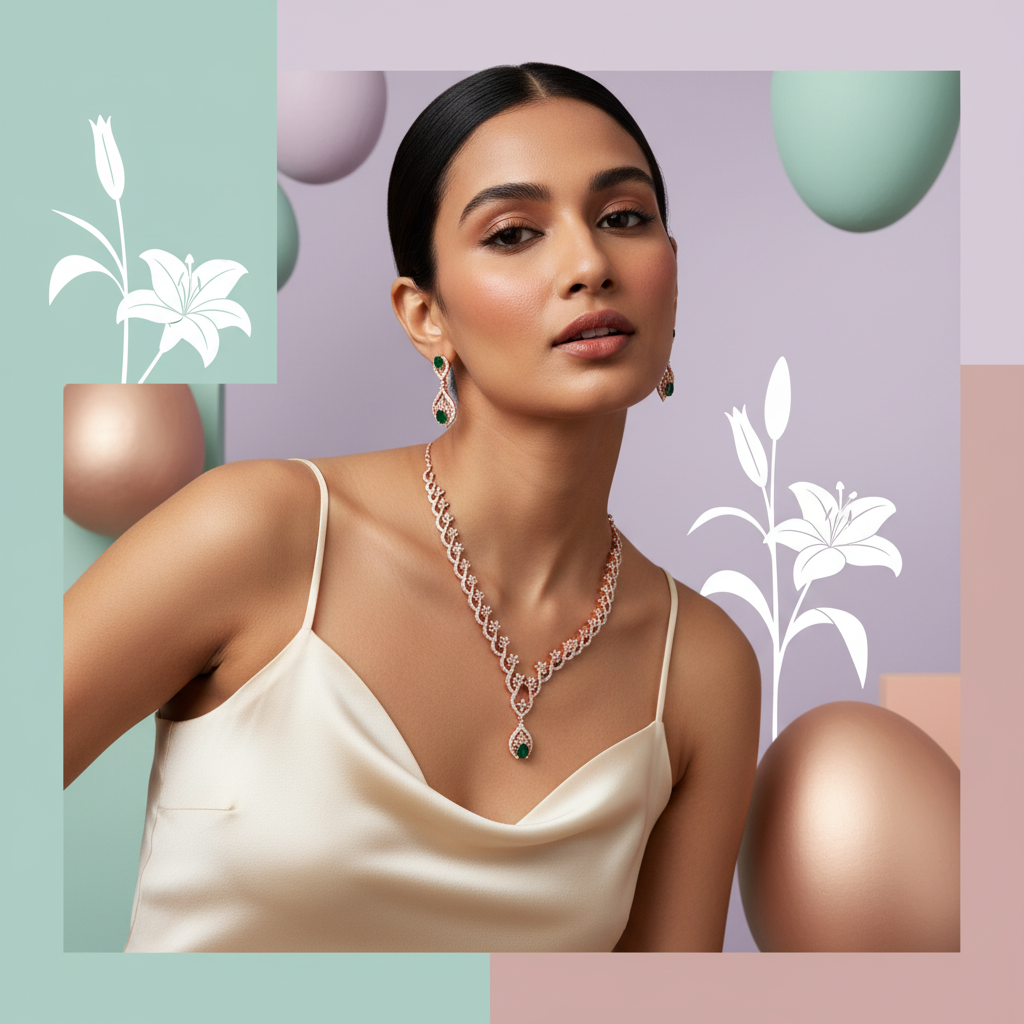Silver Glow Diamond Elegance Necklace Set - 3