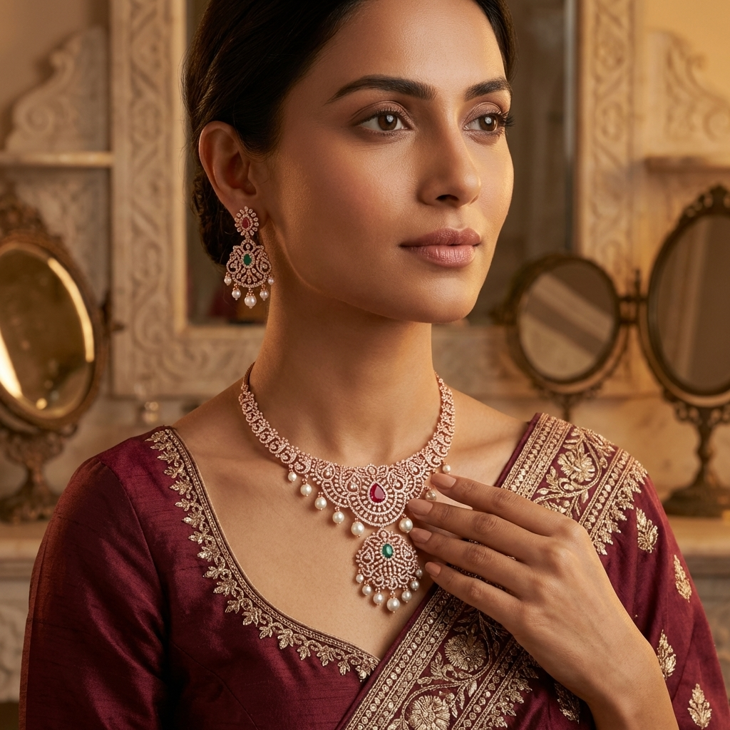Glittering Diamond Classic Necklace Set