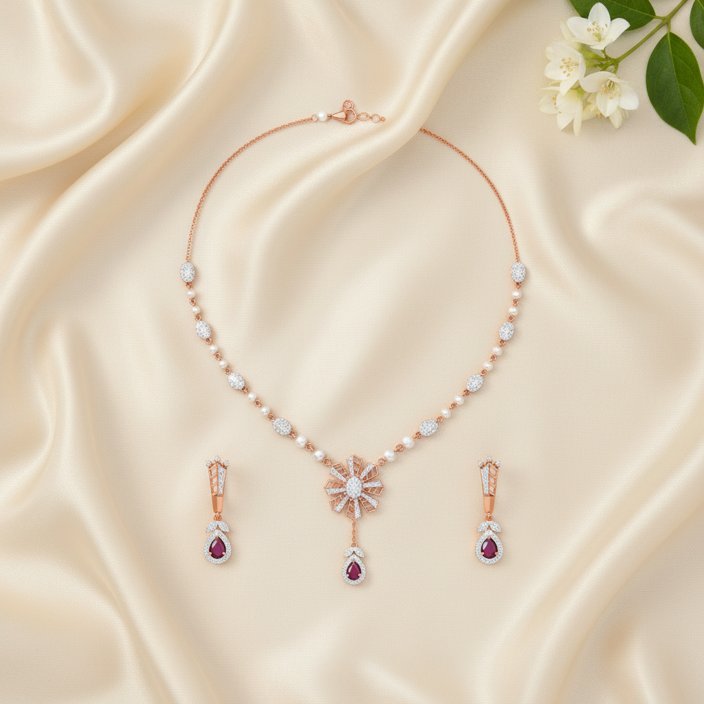 Modern Diamond Charm Necklace Set