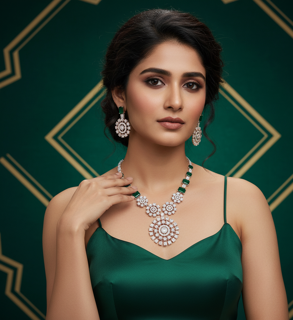 Classic Elegance Diamond Necklace with Earrings - 3