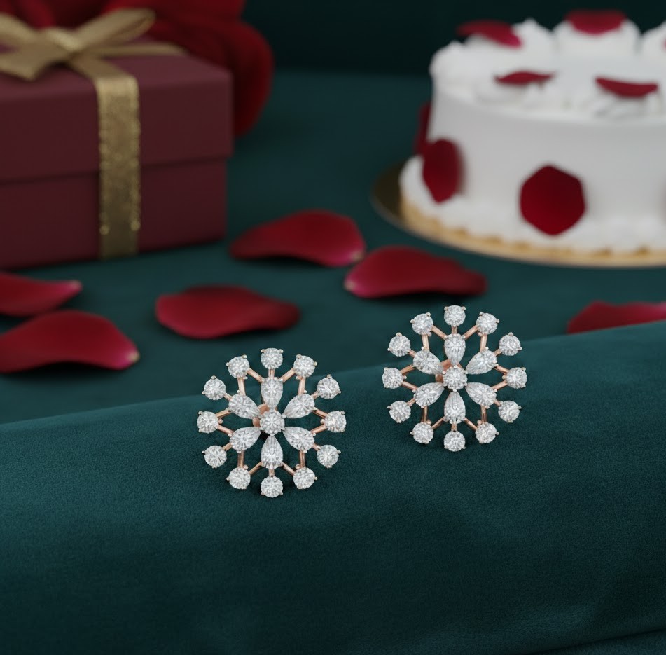 Shining Line Diamond Stud Earrings