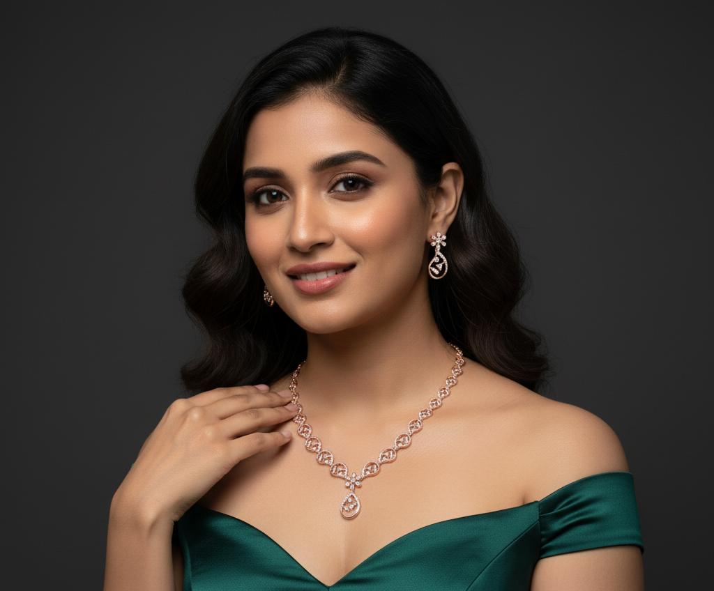 Sparkling Aura Diamond Necklace with Gleaming Earrings