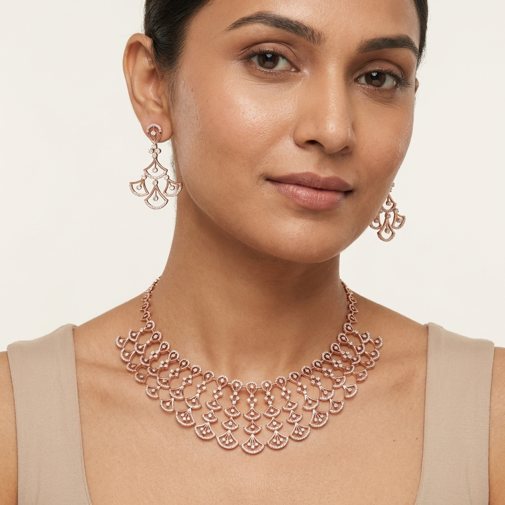 Contemporary Diamond Bridal Necklace Set - 4